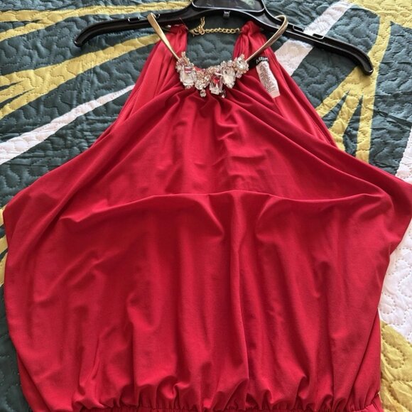 MSK RED Riemstone/Jeweled Necklace Collar Jumpsuit, Size, 16 - Picture 5 of 6
